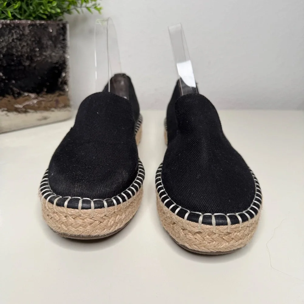 Joie Cara Espadrille Flats Womens Black Canvas Platform Slip On Coastal Size 9M